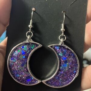 Purple and Silver Crescent Moon Earrings